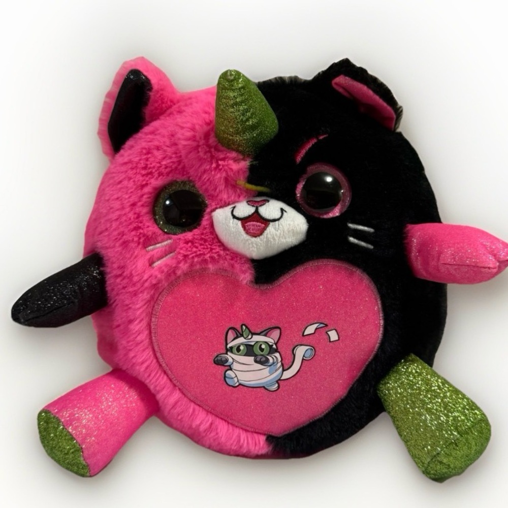 Zuru Rainbocorns Monstercorn Plush Toy Pink Black Unicorn Cat Plush Only 11” EUC